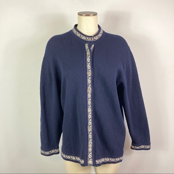 Lothlorian Sweaters - Lothlorian Button Up New Zealand Navy Blue Cardigan Large